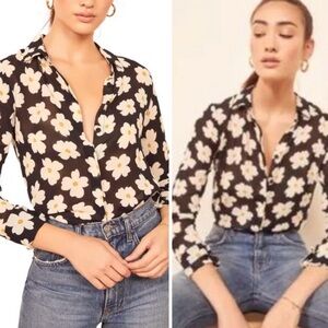 Reformation violet blouse in Gemma daisy print